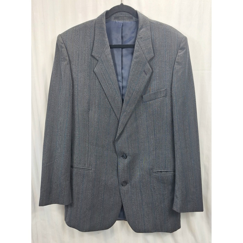 Mens Grey Pinstripe 100% Pure Virgin Wool Two Button Blazer Jacket